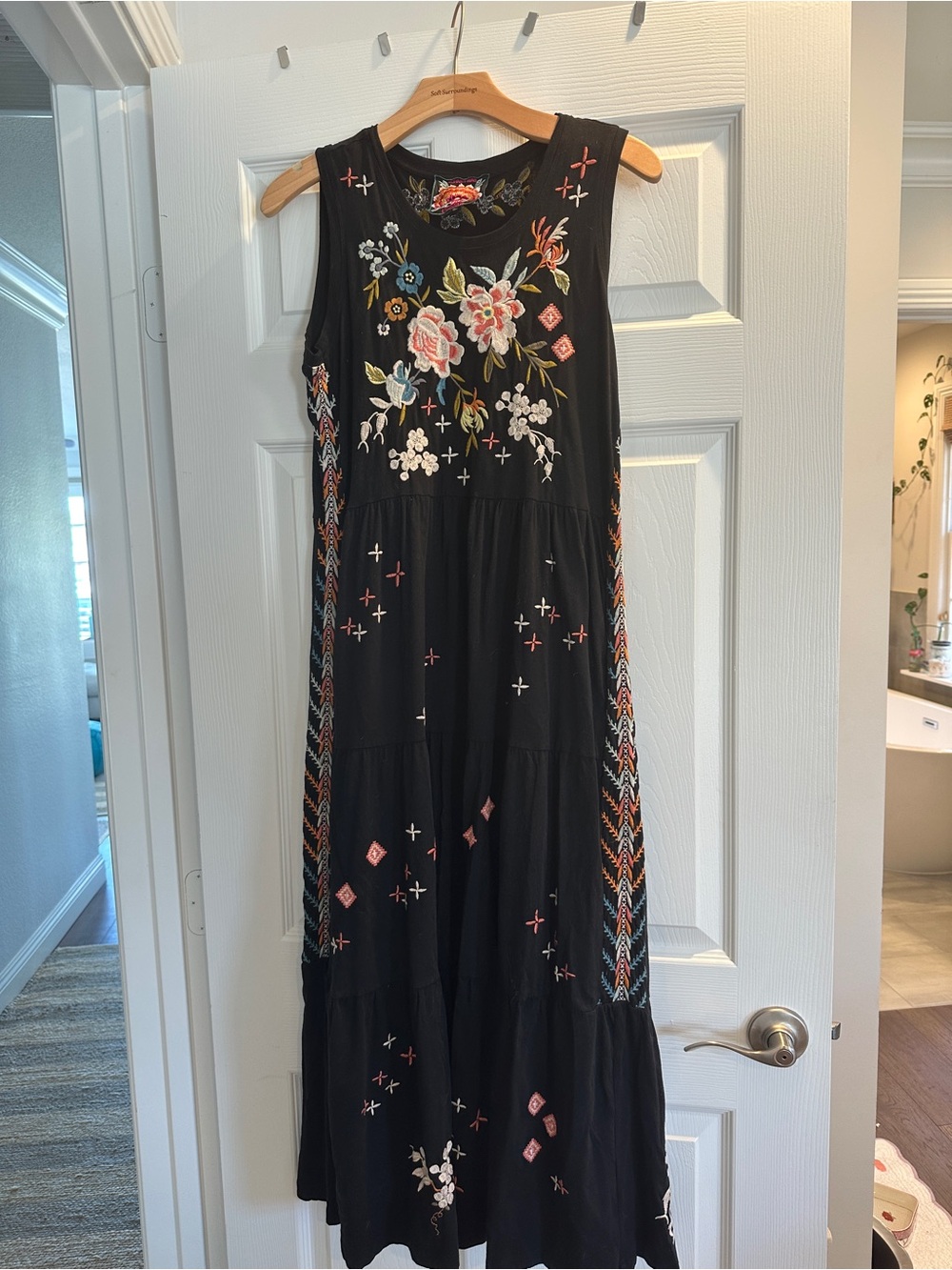 Johnny Was Black Embroidered Floral Maxi Dress